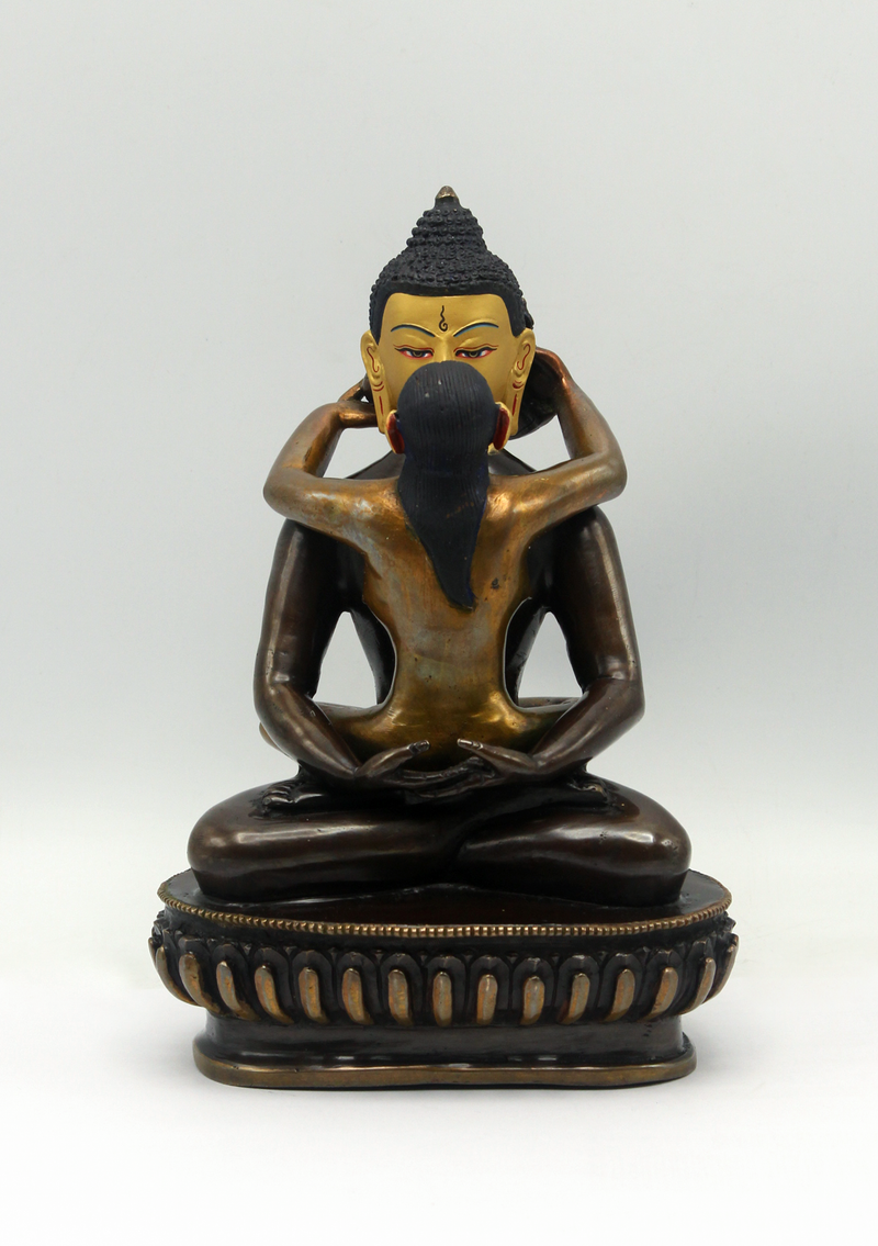 Gold Face Painted Copper Buddha Shakti Samantabhadra Statue 7.5"H