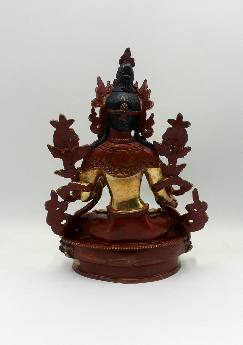 Copper Partly Gold Plated White Tara Statue 9"H