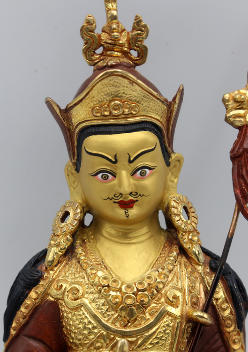 Partly Gold Plated Guru Padmasambhava Statue 8"H