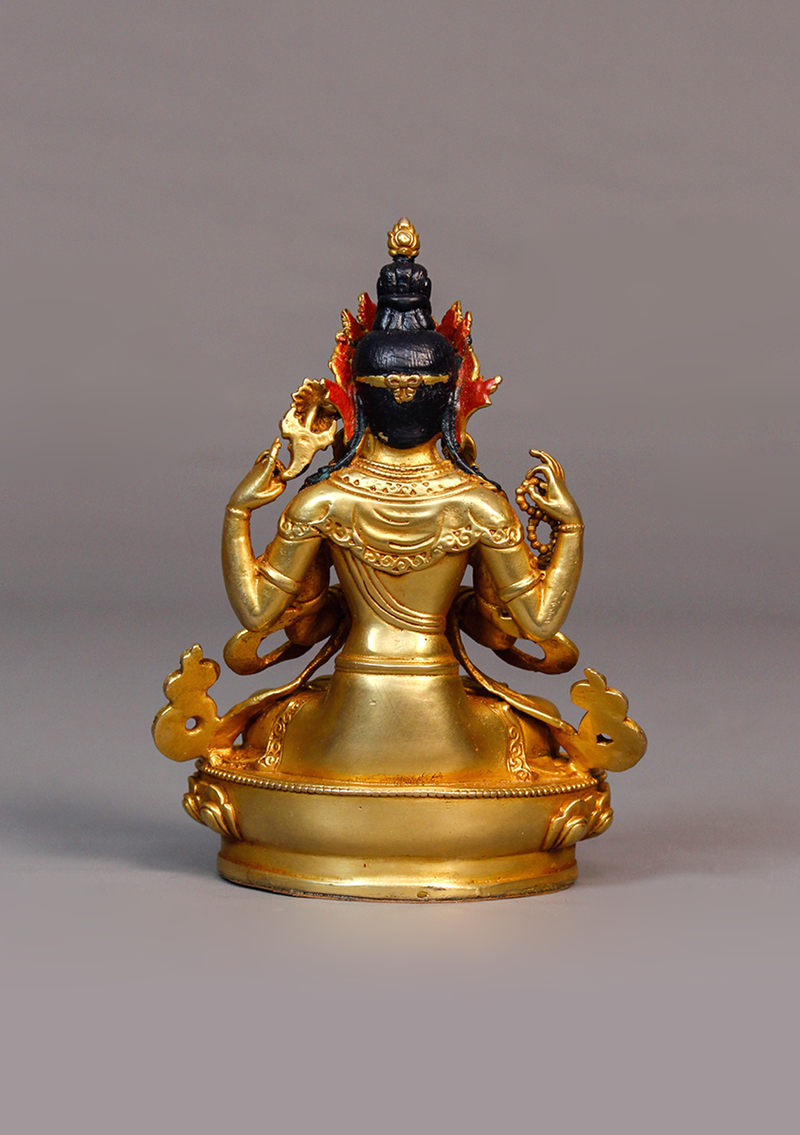 Fully Gold Plated Chenrezig Statue 4.25"H