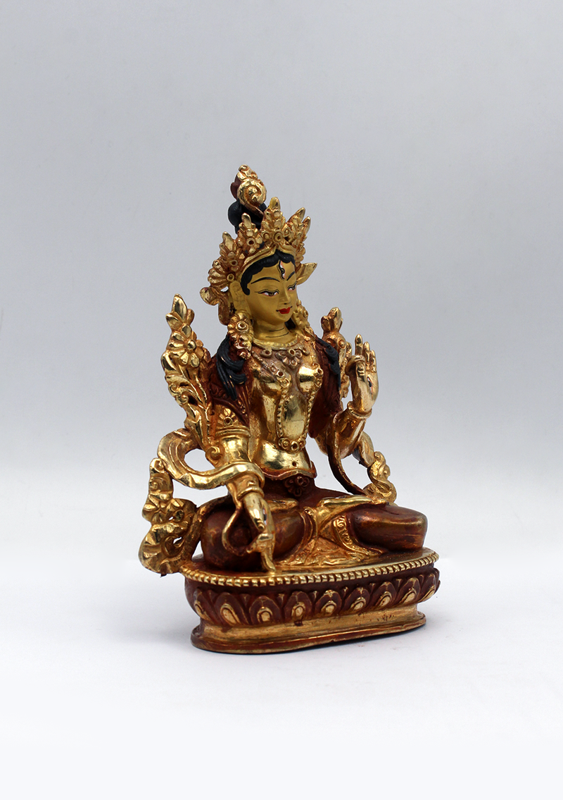 Partly Gold Plated White Tara Statue 5.5" H