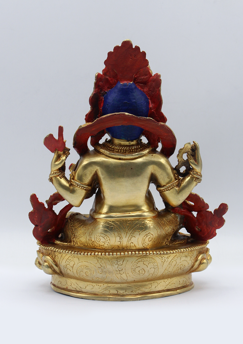 Coral  Jasper Gold Plated Ganesha Statue 8"H