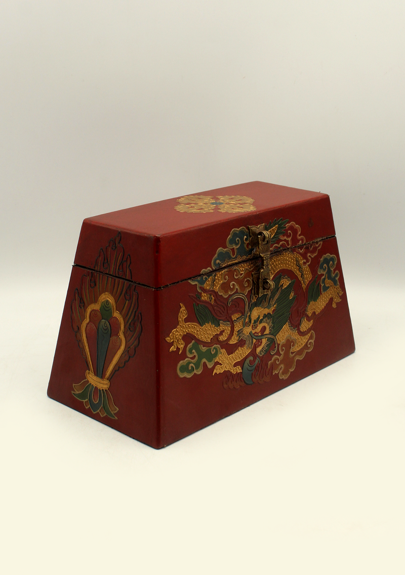 Handpainted Tibetan Double Dorjee Red Jewelry Box with Dragon