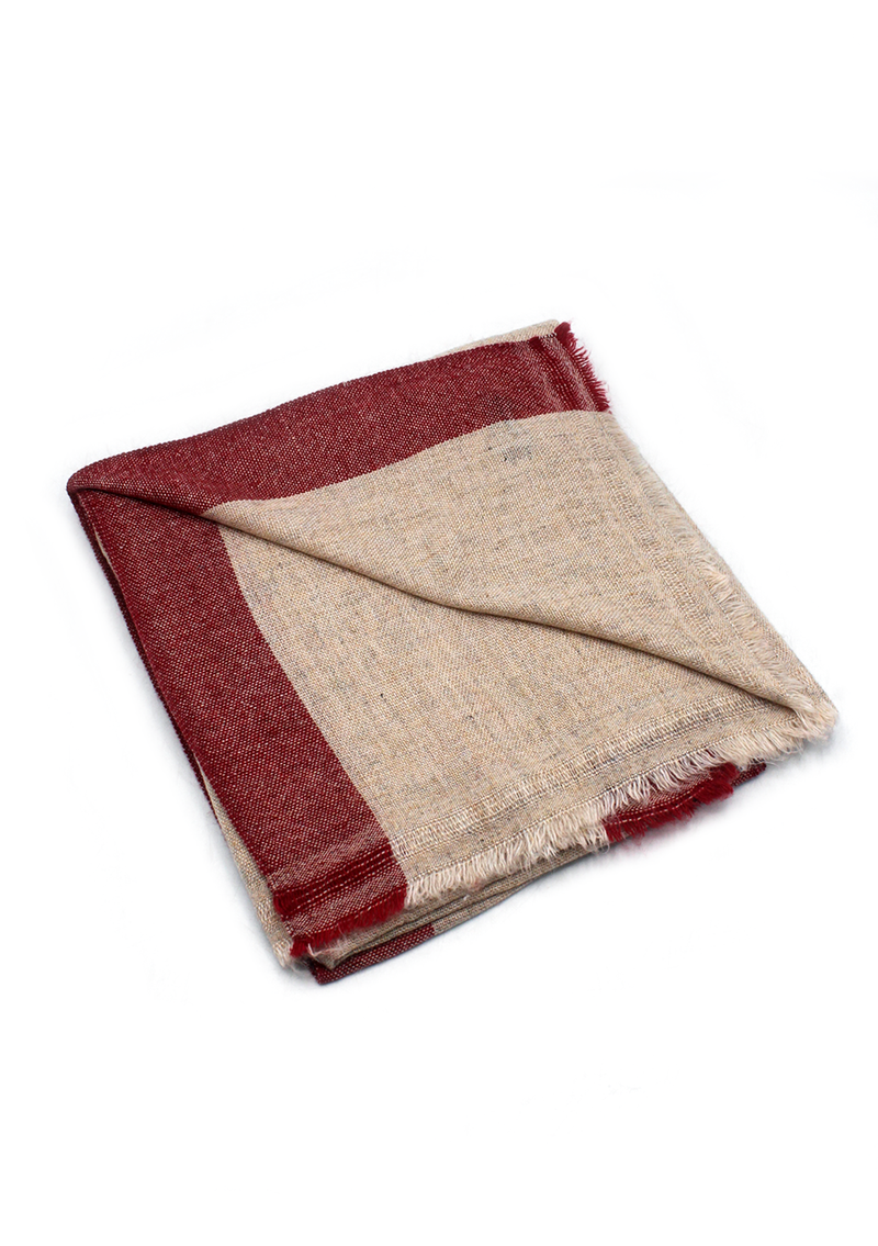 Red Border Plain Gray Mix Wool Cashmere Shawl