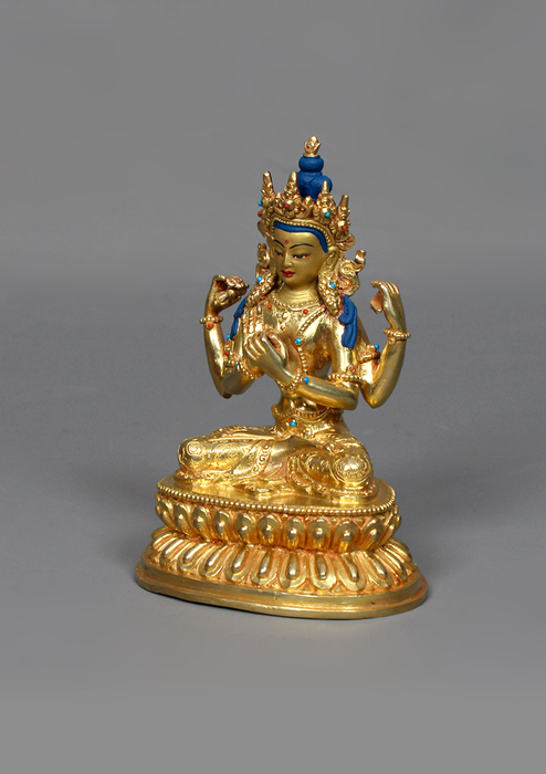 24K Gold Plated Stone Inlaid Pragya Paramita Statue 6.25" H