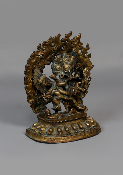 Antique Copper Vajrakilaya Guardian Statue 7"H