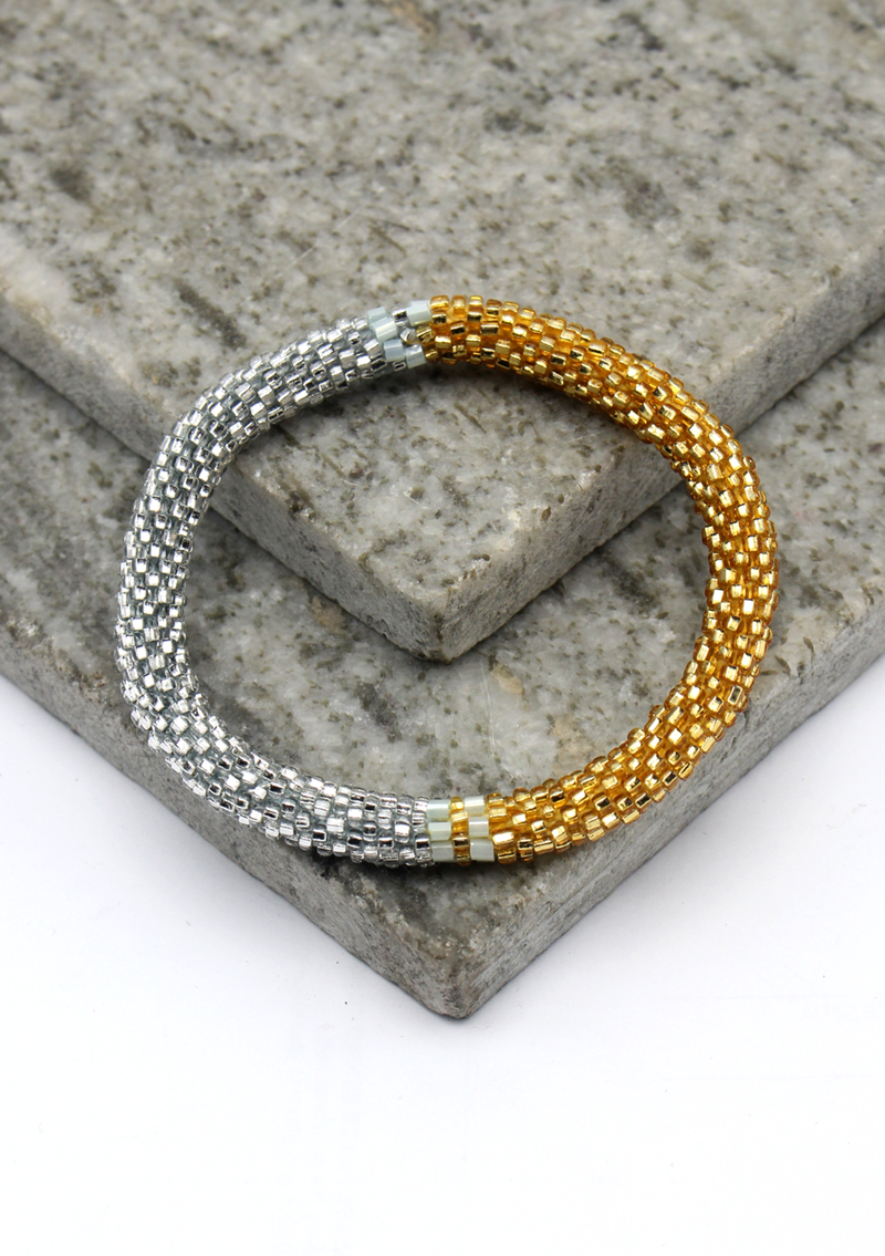 Gold and Aqua white Glass Beads Bracelet