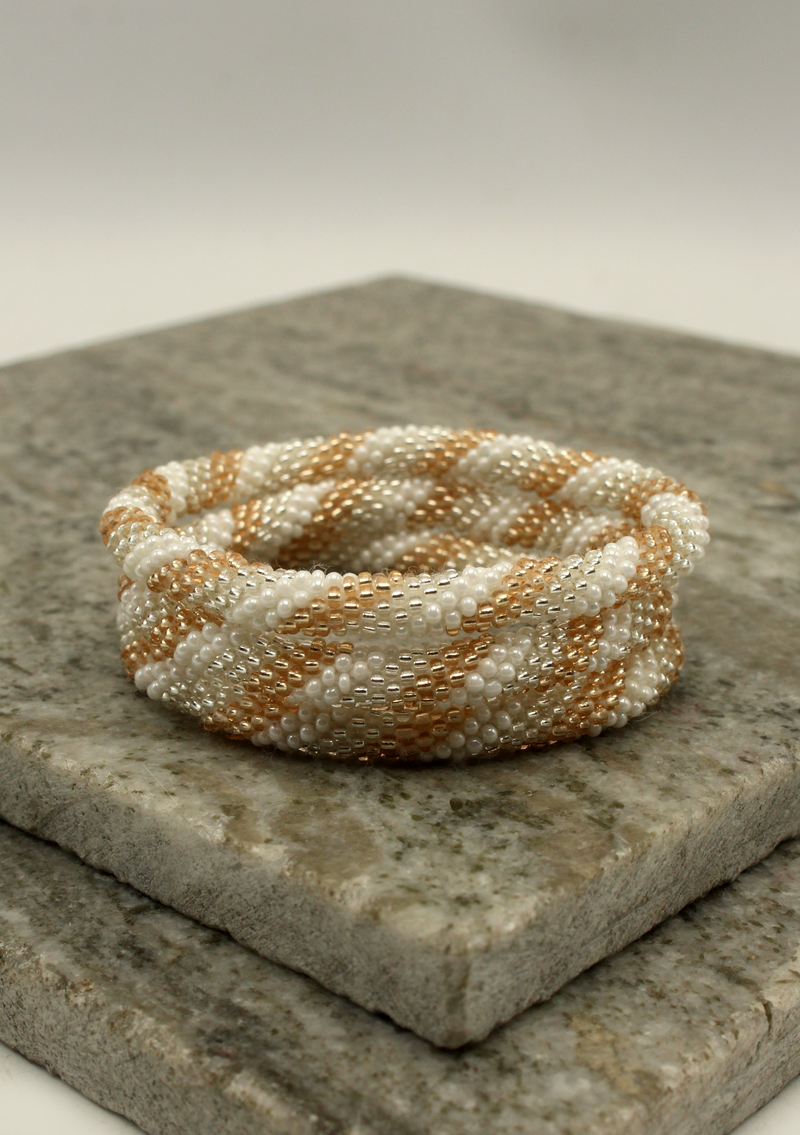 Spiral White Silver Roll on Beads Bracelet