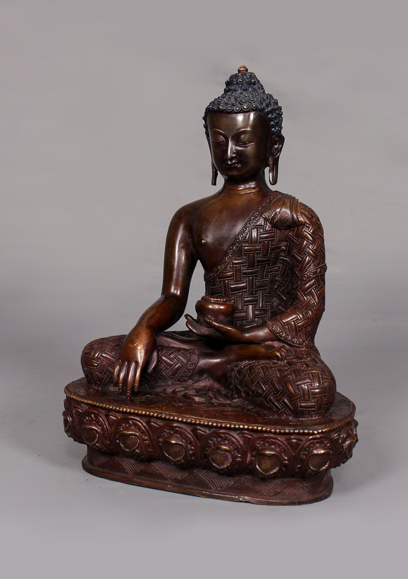Copper Oxidized Shakyamuni Statue with Dorjee Carving 11" H