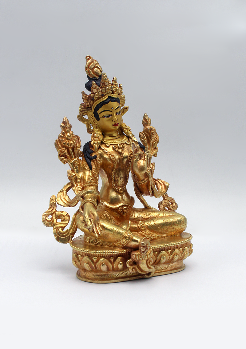 Gold Plated Green Tara Statue 6"H