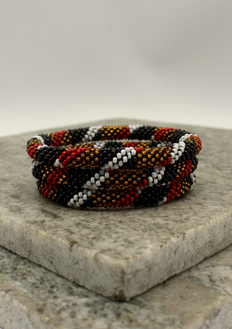 NEW Golden Red Black Stripe  Leopard Roll Beads Bracelet