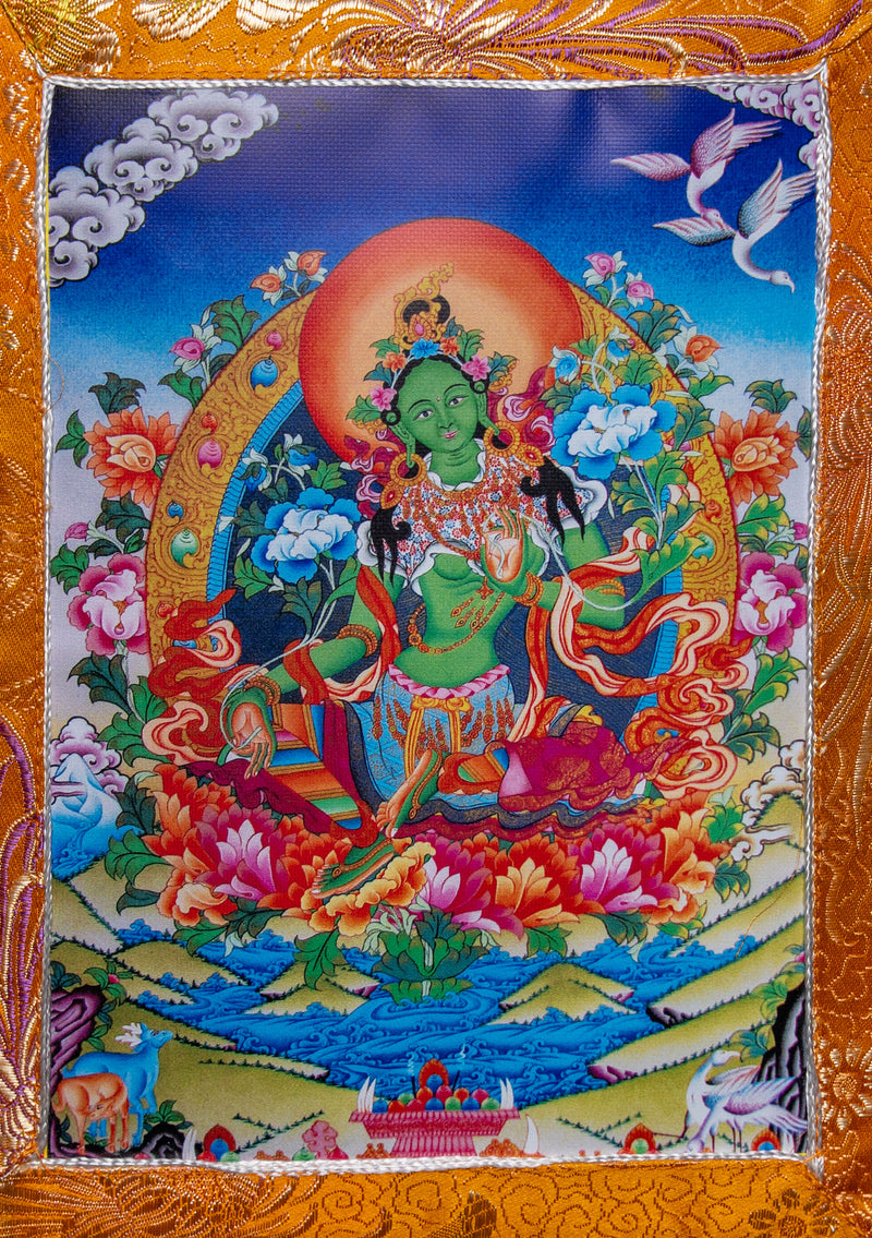 Brocade Framed Buddhist Deity Wall Hanging