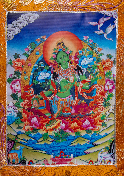 Brocade Framed Buddhist Deity Wall Hanging