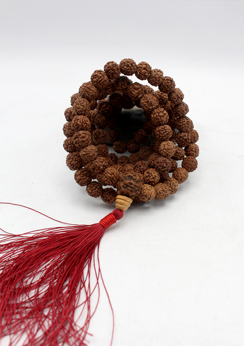 Rudraksha Beads Prayer Mala with Red Tassel