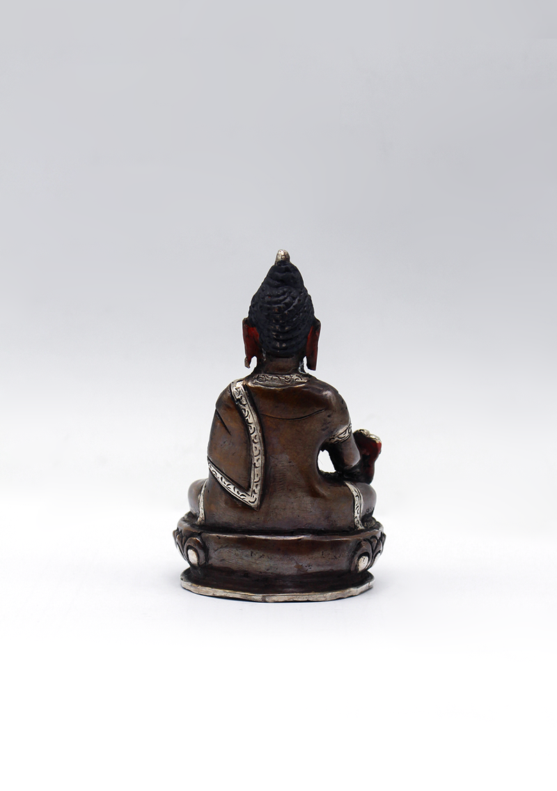 Copper Silverplated  Medicine Buddha Statue 3"H