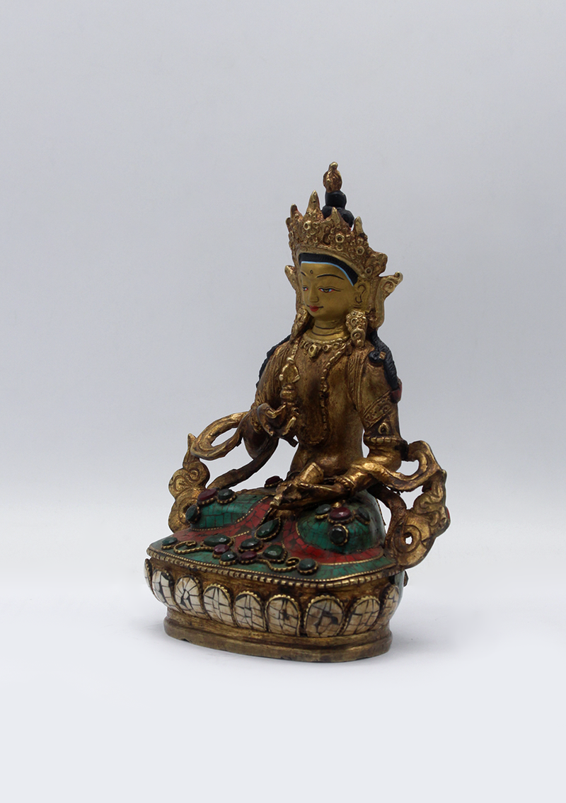 Stone Inlaid Copper Vajrasattva Statue 6.5"H