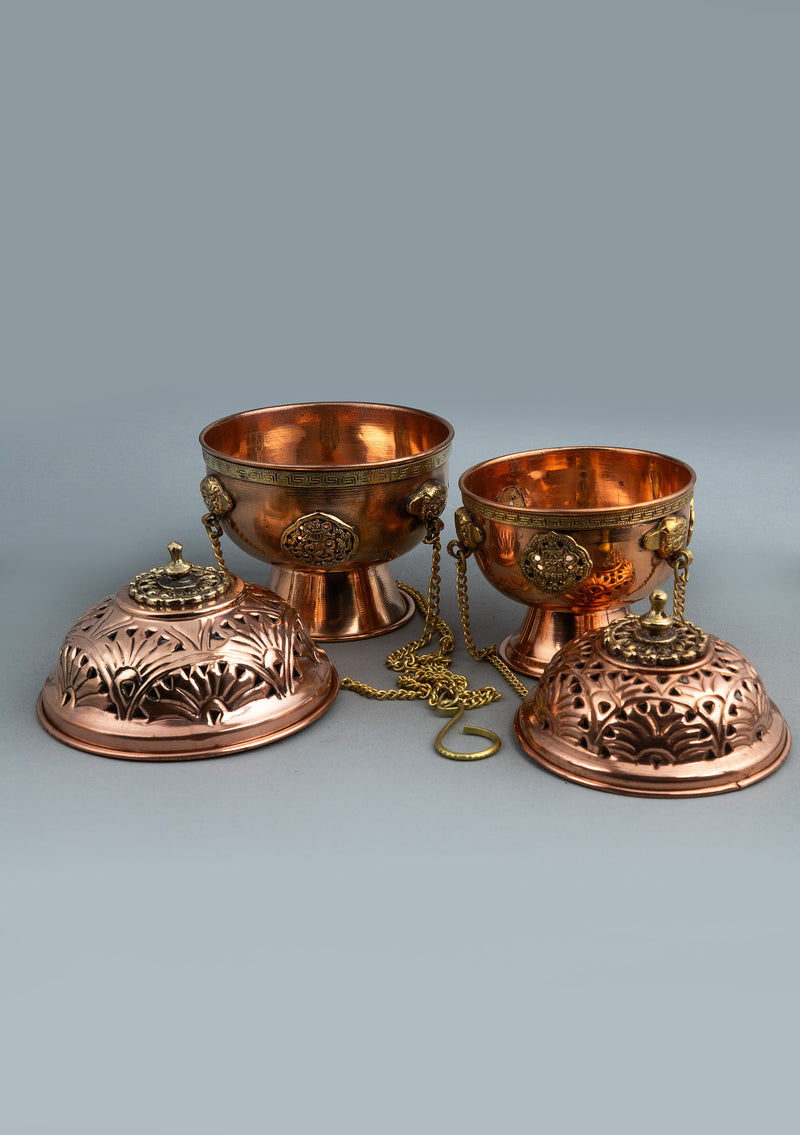 Auspicious Symbol Carved Round Hanging Incense Burner