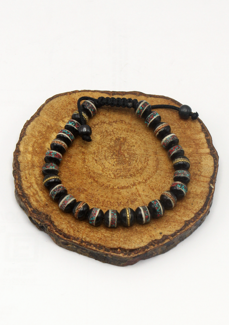 Black Bone Inlaid Wrist Mala