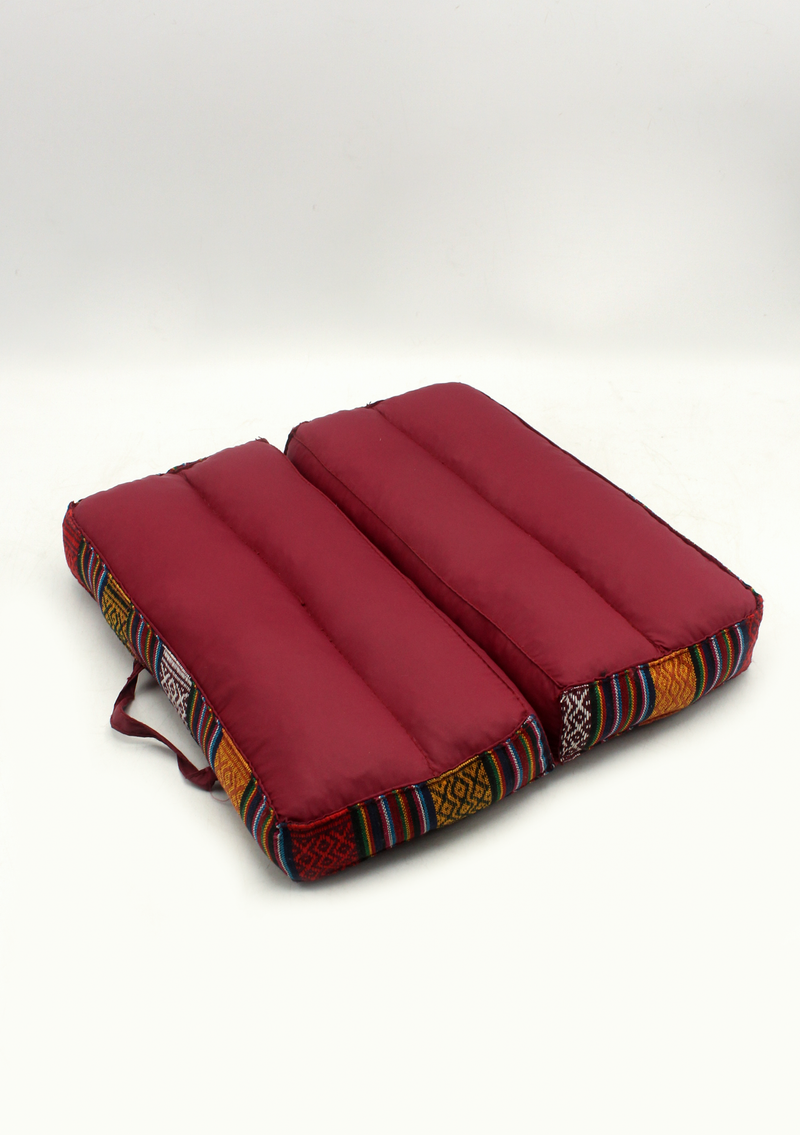 Crimson Foldable Gheri Border Meditation Cushion