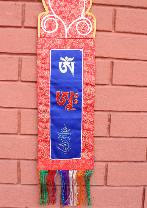 Buddhist Ritual Wall Hanging Banner Embroidered with Om Ah Hum