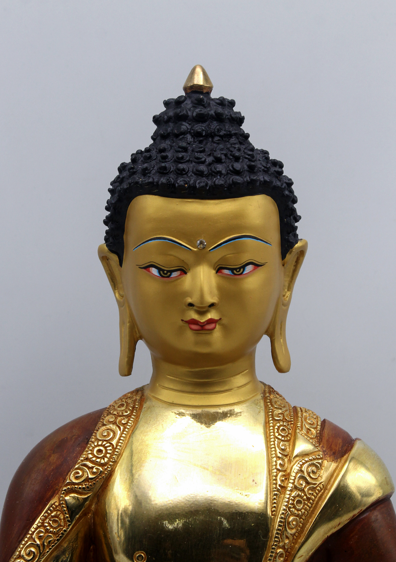 Partly Gold Plated Copper Shakyamuni 13" H