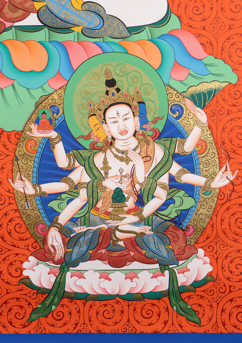 White Tara Thangka Painting  Red Background