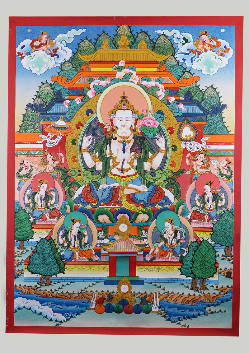 Four Arms  Chenrezig  Thangka  Painting
