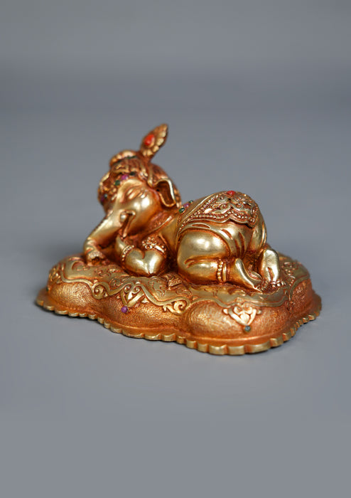 Handmade Copper  Gilded  Ganesh Idol for Home Décor & Spiritual Blessings