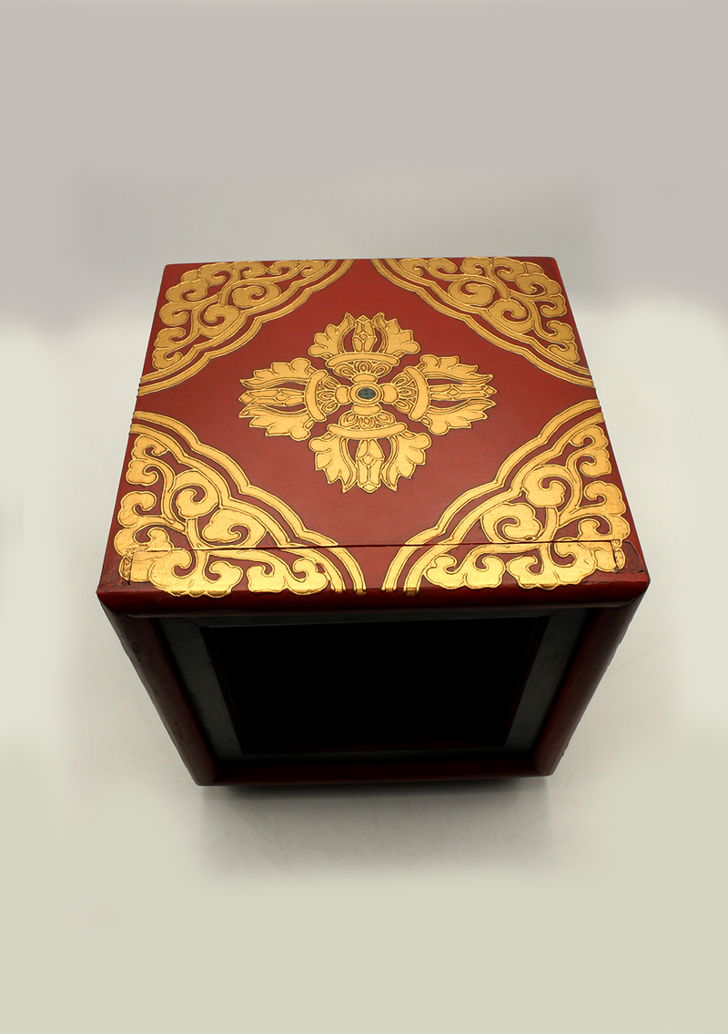 HandCrafted Tibetan Wooden Box for the Ritual Treasure Vase