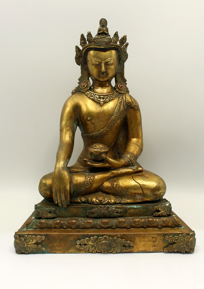 Antique Gilted Crown Buddha Statue 11" H