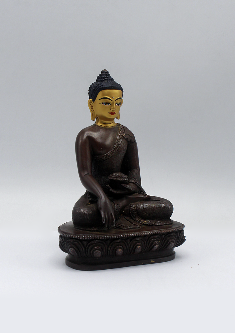 Gold Face Painted Copper Shakyamuni Buddha Statue 5.5"H