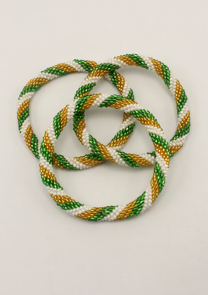 Gold  Green Twisted  White Roll on  Beads Bracelet