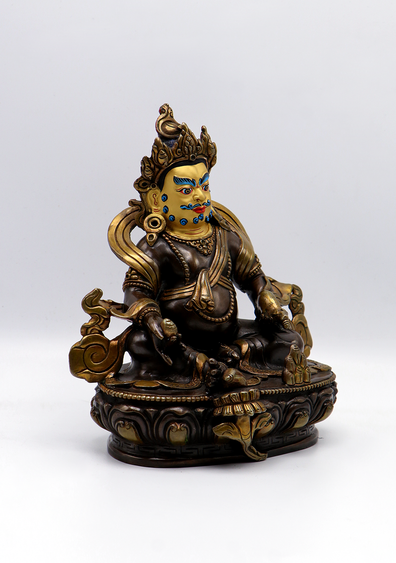 Gold Face Painted Copper Kubera Statue 7.8"H