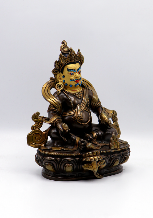 Gold Face Painted Copper Kubera Statue 7.8"H