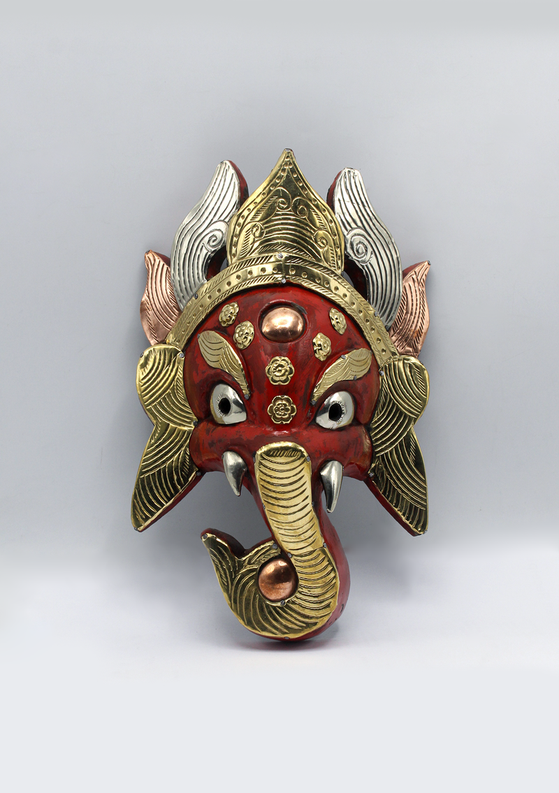 Hand Painted Ganesh Wall Hanging Mask- Red