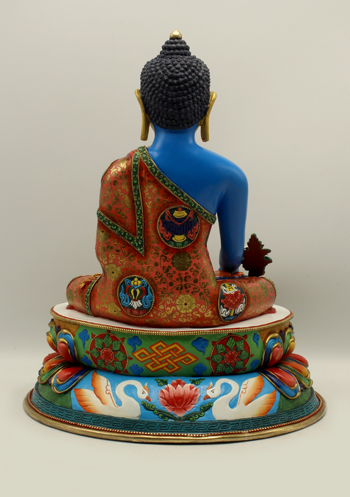 RAJ MUNI SHAKYA   Goldplated  Colored Medicine Buddha Statue 14.5"H