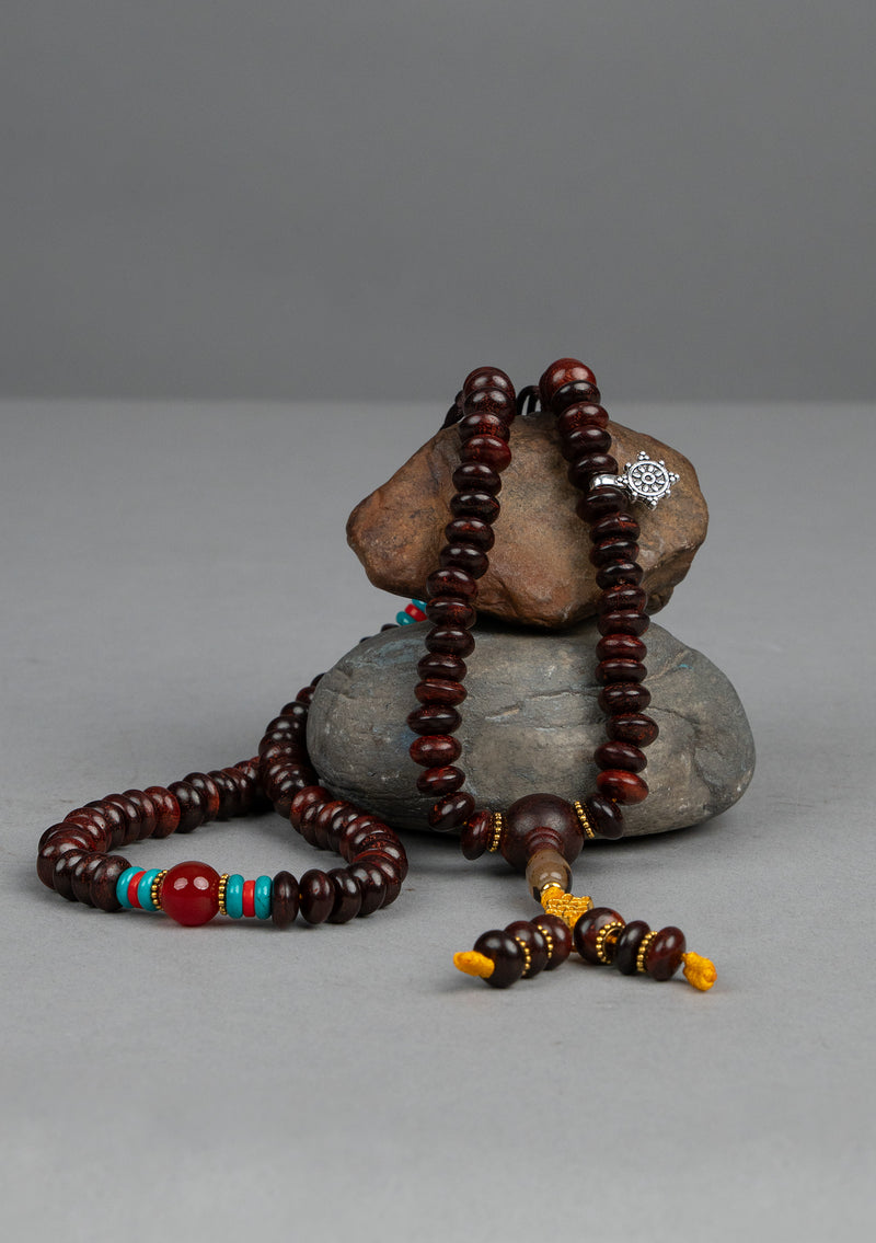 108 Tibetan Rosewood Prayer Mala with Bell and Dorjee Mala Counter