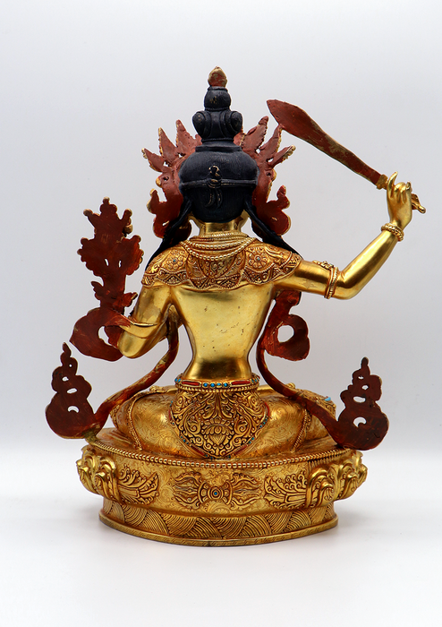 God  of Wisdom 24 K Gold  Manjushree Copper Statue 12.5"H
