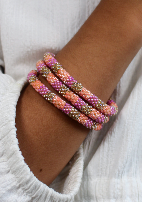 Rose Pink Purple Nepalese Roll on Beads Bracelet for Kids