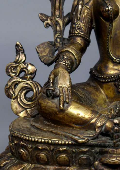 Antique Style Copper Green Tara Statue 9.25" H