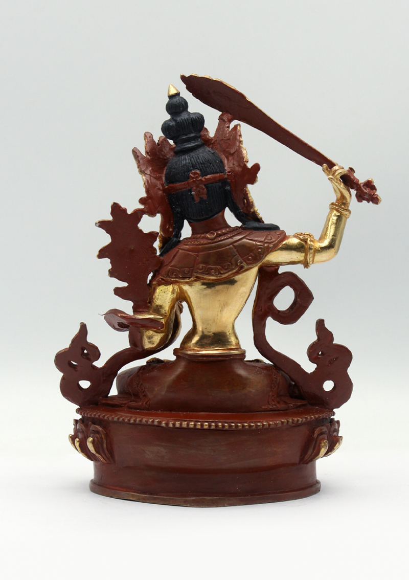 Partly Gold Plated Manjushree Statue 7"H