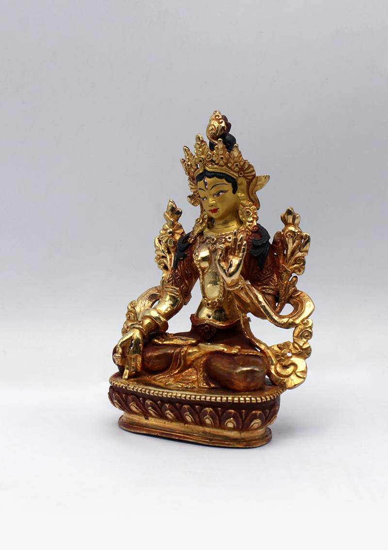 Partly Gold Plated White Tara Statue 5.5" H