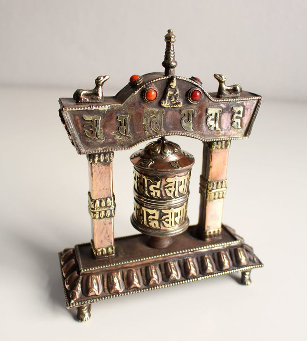 Om Mani Tibetan Prayer Wheel in a Potala Metal Frame
