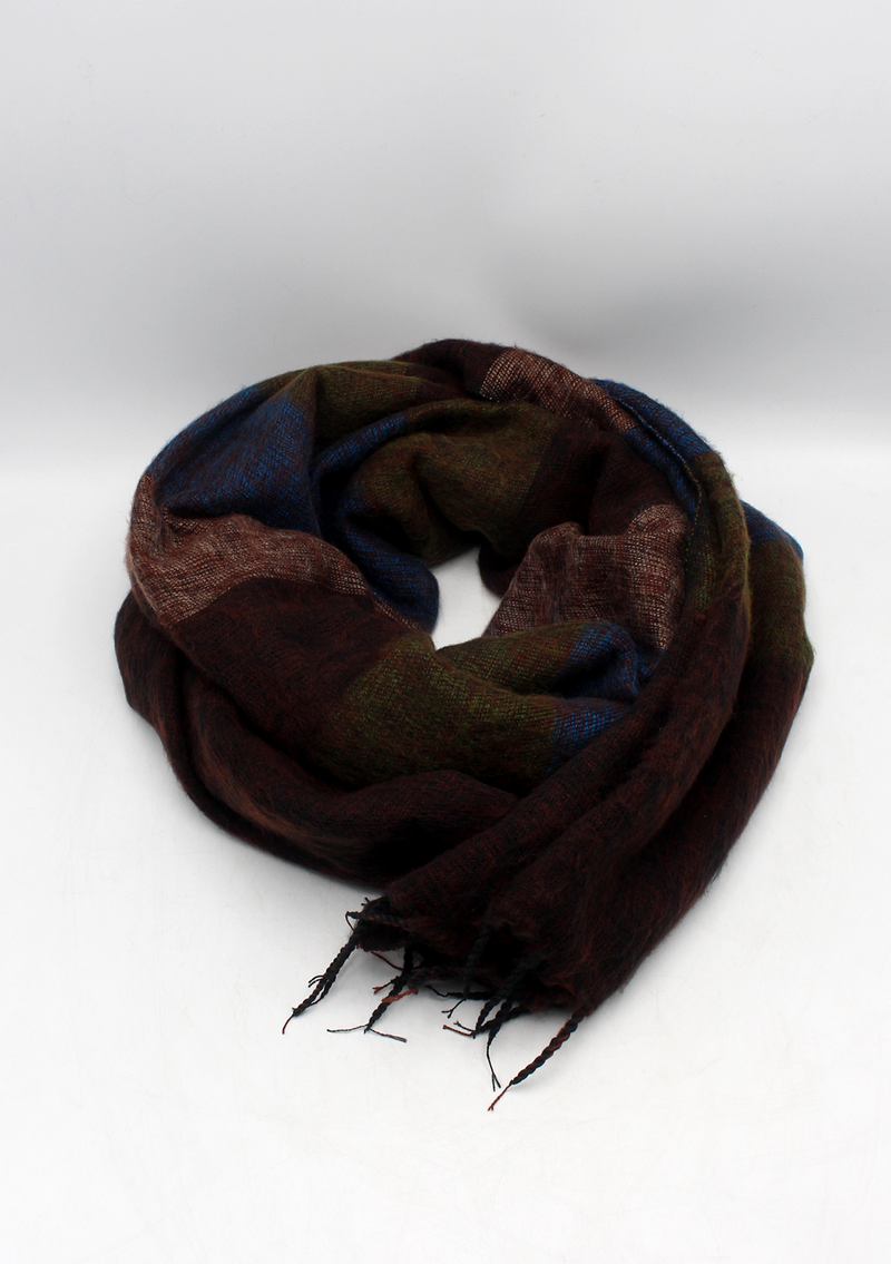 Brown Blue Stripe Yak Wool Shawl