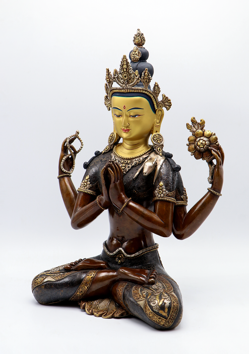 Maserarts Copper Oxidize Silver Ornaments Chenrezig Statue 15"H
