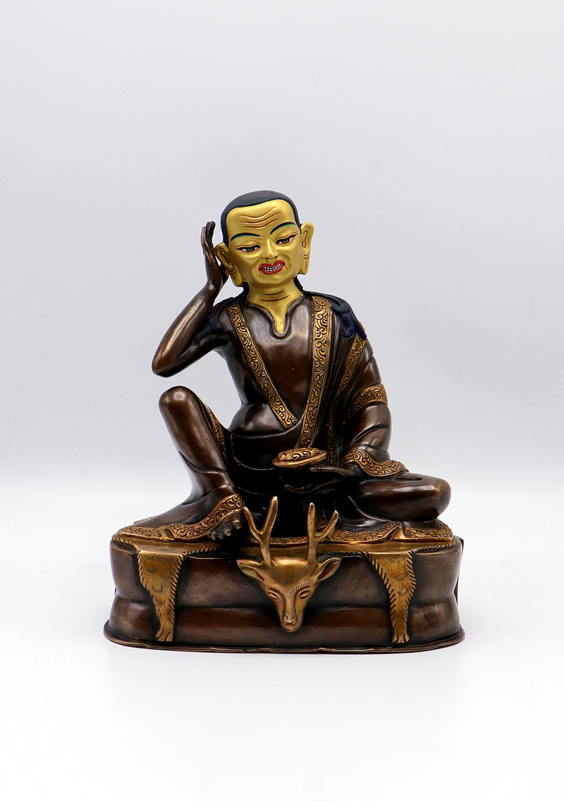 Gold Face Painted Copper Milarepa Statue 7.5"H