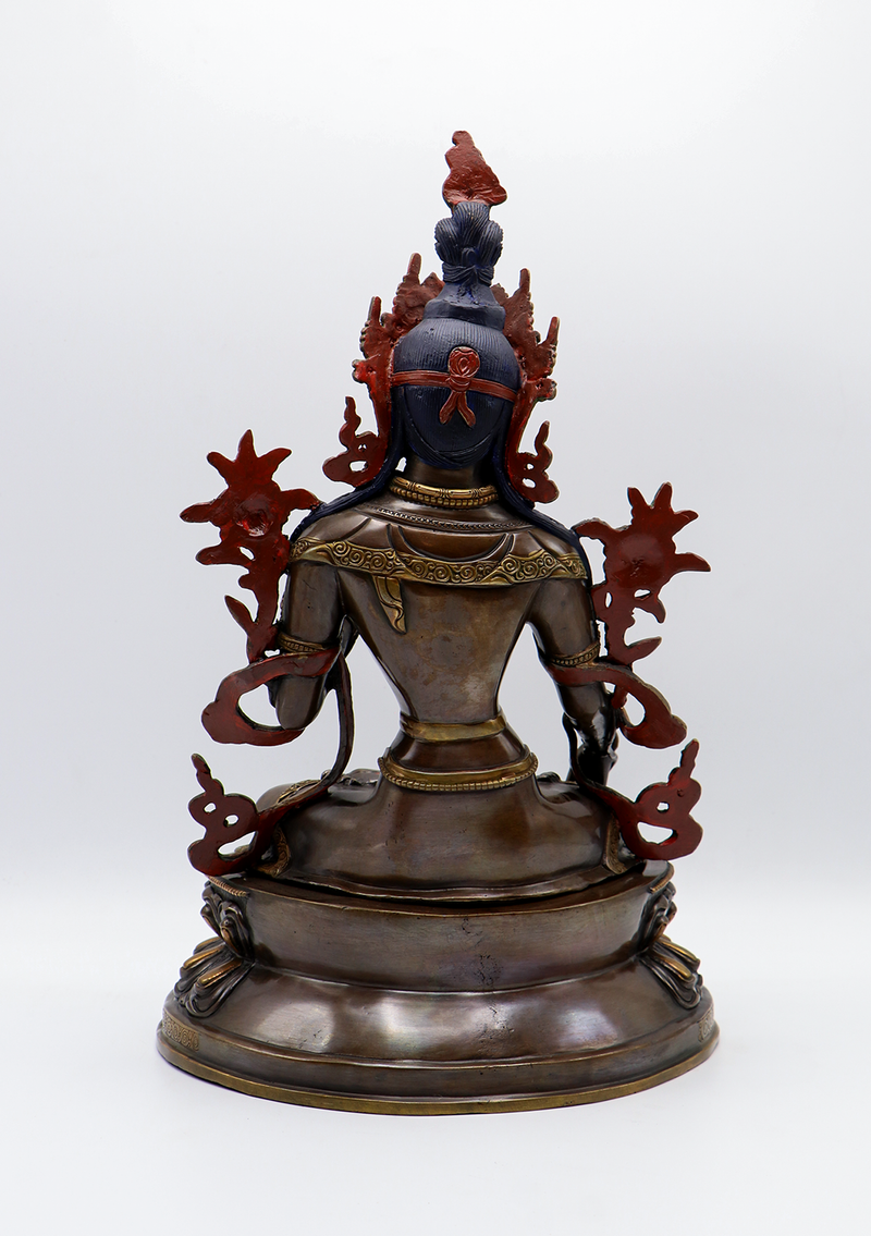 Double Lotus White Tara Copper Statue 14"H