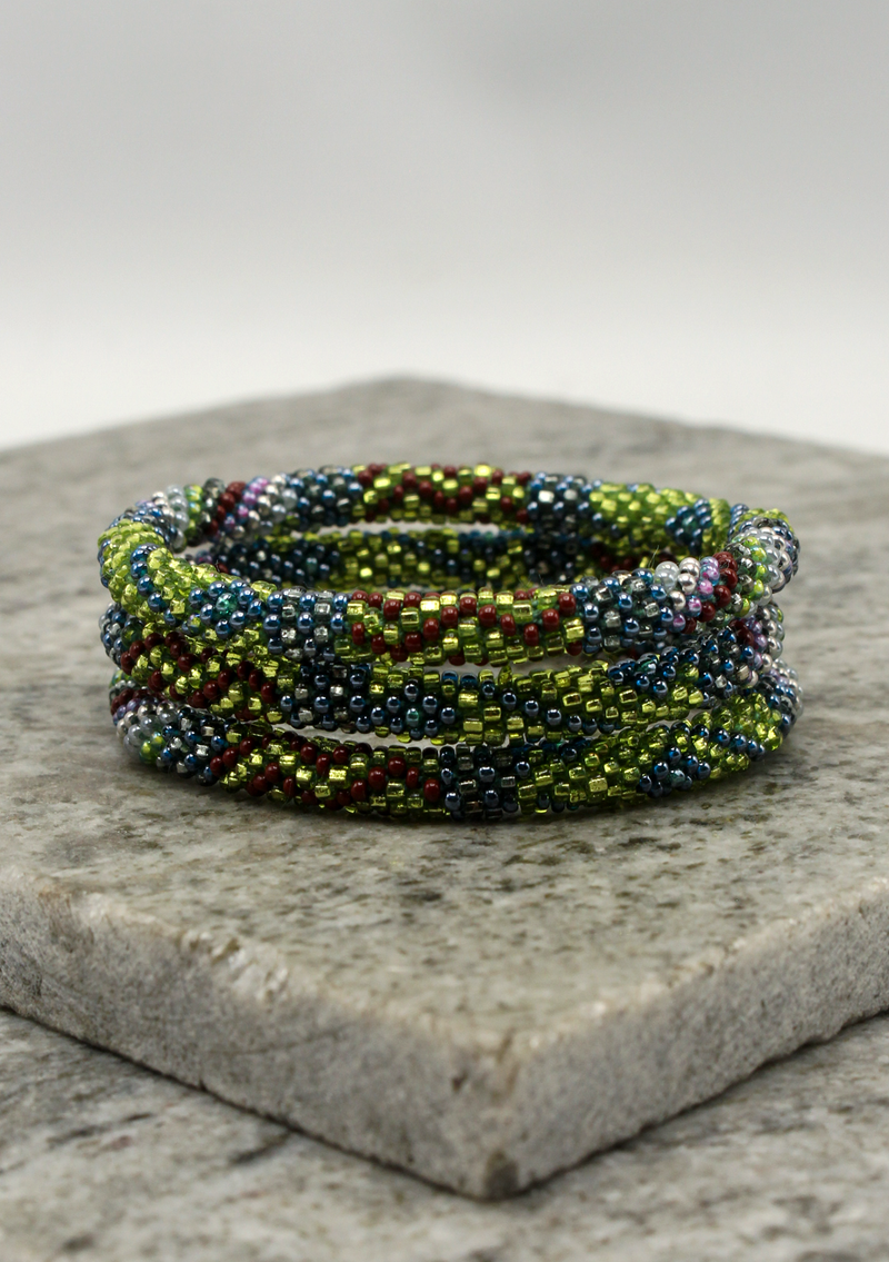 Bright Green Roll on Beads Bracelet