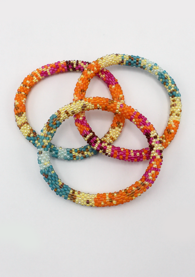 Orange Blue Roll on Beads Bracelet