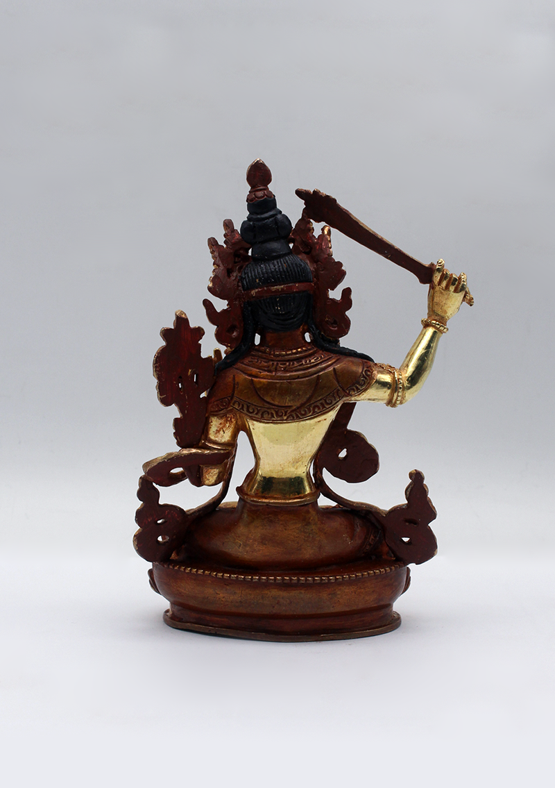 Partly Gold Plated Manjushri Statue 5.5" H